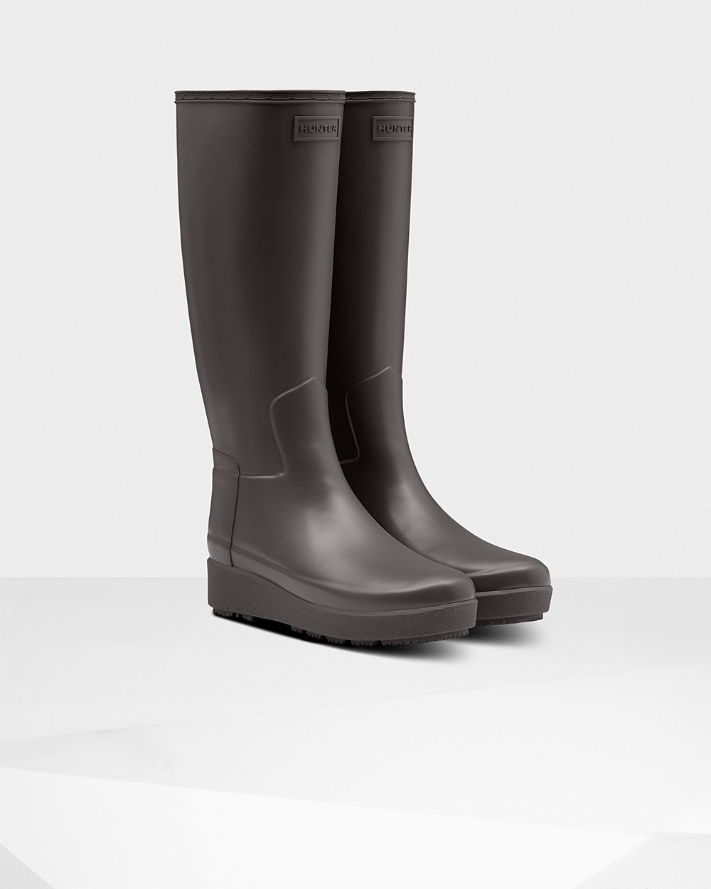 Kalosze Creeper Damskie - Hunter Refined Slim Fit Tall - Szare - QEXJ-49156